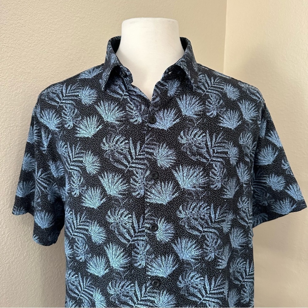 Nat Nast Silk Blend Short Sleeve Palm Button Up Navy Blue Shirt Size L - Picture 3 of 11